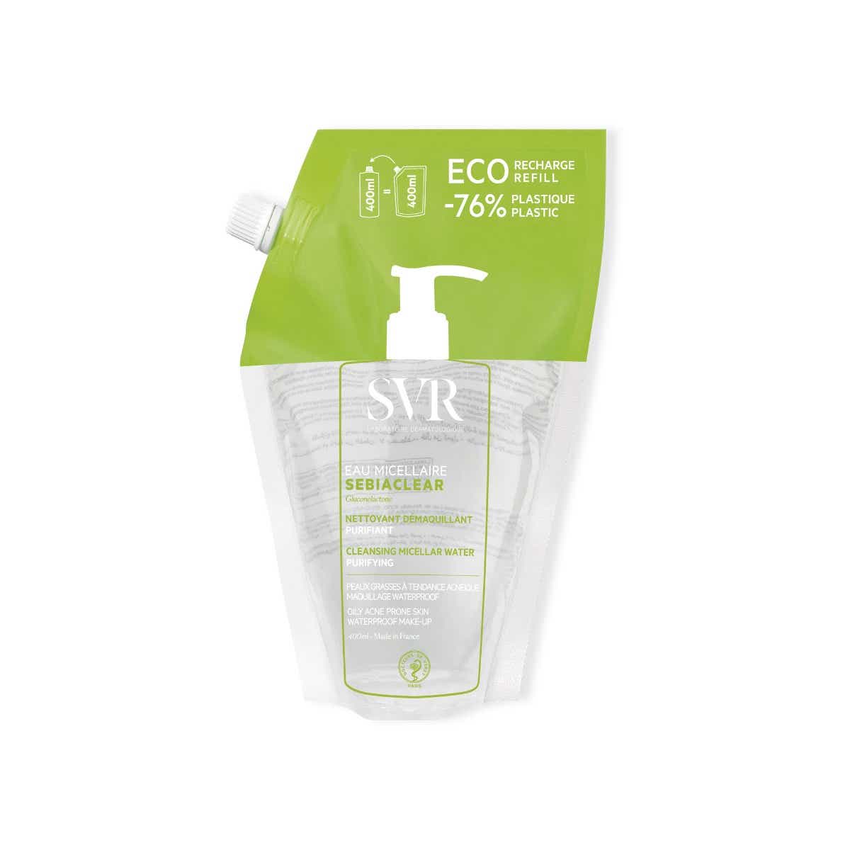 SVR SEBIACLEAR EAU MICELLAIRE PURIFIANTE ET NETTOYANTE ECO RECHARGE PEAUX GRASSES 400ML