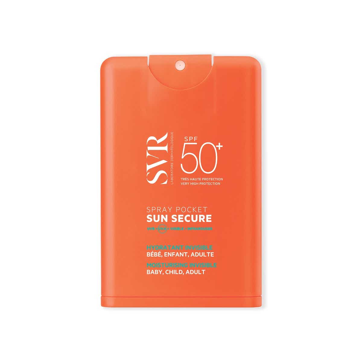 SVR SUN SECURE SOLAIRE SPRAY POCKET SPF50 20ML VISAGE ET ZONES SENSIBLES PEAUX HYPERSENSIBLES AU SOLEIL