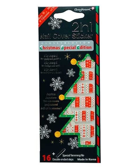 AUTOCOLLANT DE NOËL POUR COUVERTURE D'ONGLES 2 EN 1 GLOSSY BLOSSOM 