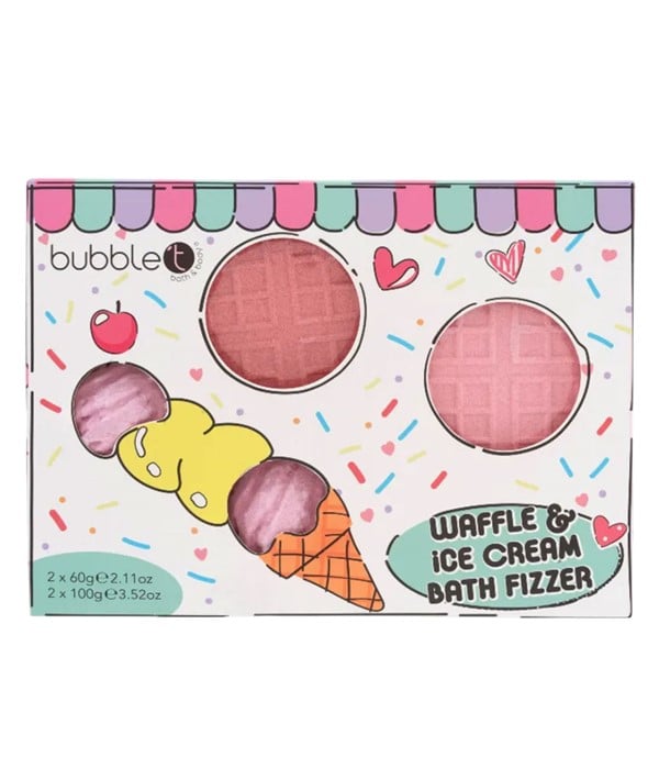 Fizzer de bain de dessin animé de gaufres et de crème glacée 