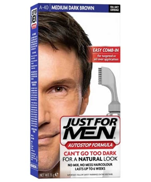 JUST FOR MEN COUVERTURE COMPLÈTE GRIS CHEVEUX BRUN FONCÉ MOYEN COL