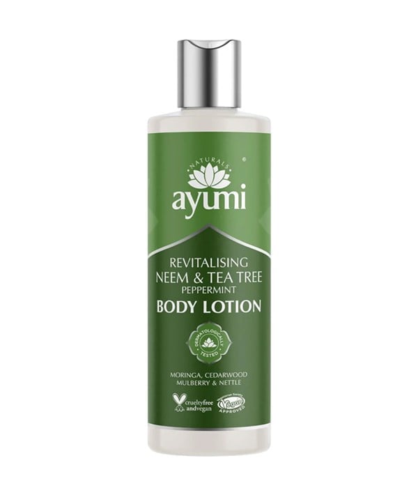 LOTION POUR LE CORPS À L'ARBRE À THÉ NEEM ET À LA MENTHE POIVRÉE AYUMI NATURALS 
