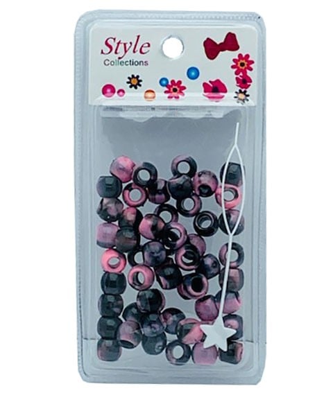 PERLES À MOTIF DE LA COLLECTION STYLE BD012 NOIR ET ROSE CLAIR