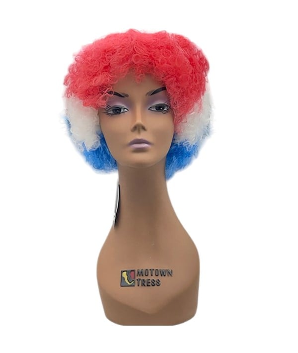 PERRUQUE AFRO DE FÊTE DE COSTUME D'HALLOWEEN 388A ROUGE BLANC BLEU 