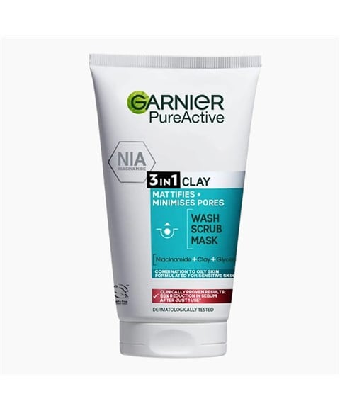 PURE ACTIVE 3IN1 MASQUE À L'ARGILE GOMMAGE LAVANT PEAU GRASSE 
