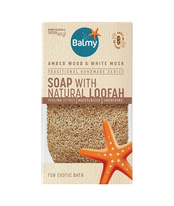 SAVON AUX BOIS D'AMBRE ET MUSC BLANC AU LOOFAH NATUREL 